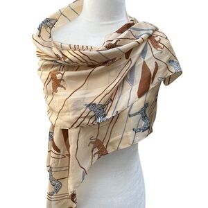 Animal Print Beige Silk Scarf EUC
